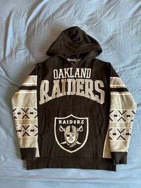 Vintage Oakland Raiders AOP Hoodie All Over Print Size Medium Y2K NFL Football